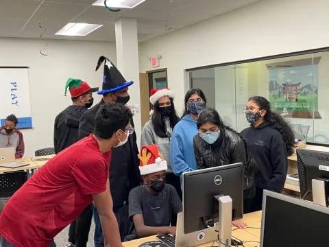 a group of people wearing masks