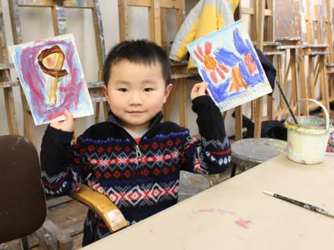 a boy holding a flag