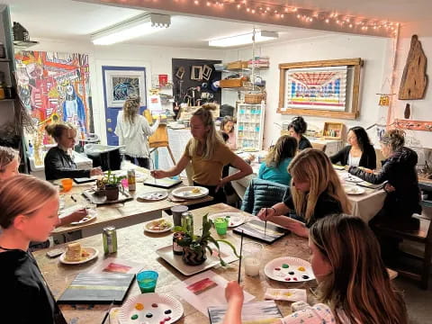 a group of people eating at a table