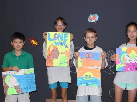 a group of children holding up posters