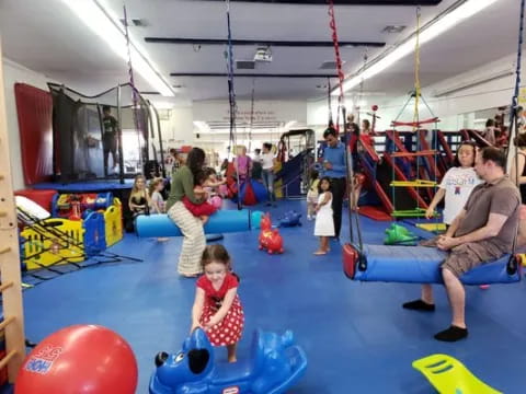 a group of people playing in a gym