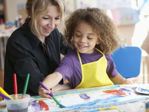 a couple of young girls painting