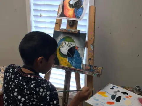a child painting on a easel