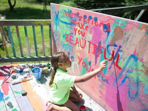 a girl painting on a wall