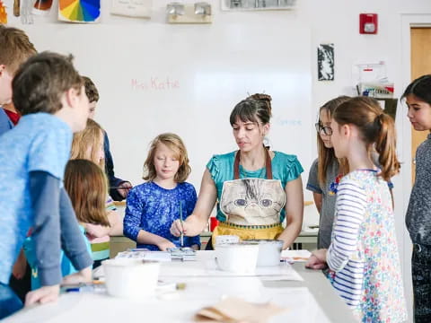 a group of people around a table