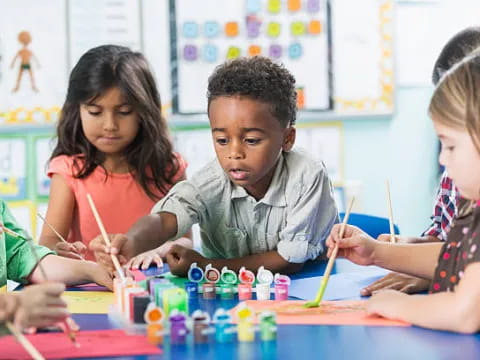 a group of children painting