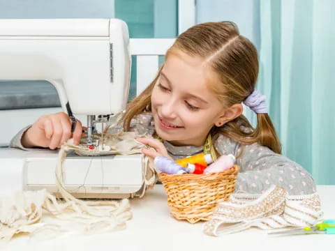 a young girl using a telephone