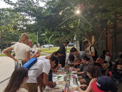 a group of people eating at a table