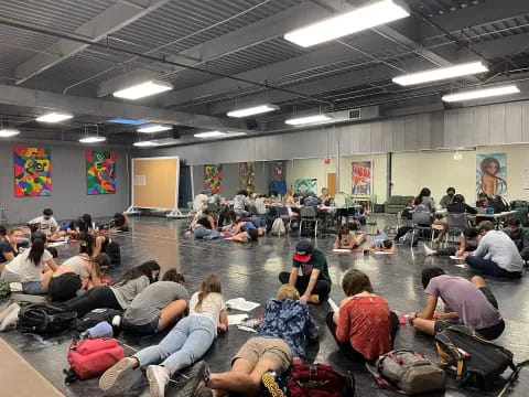 a group of people sitting on the floor