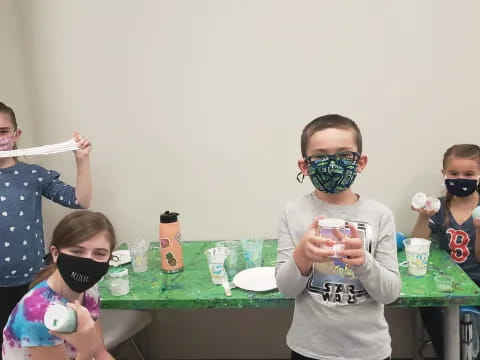 a group of kids with masks on their faces
