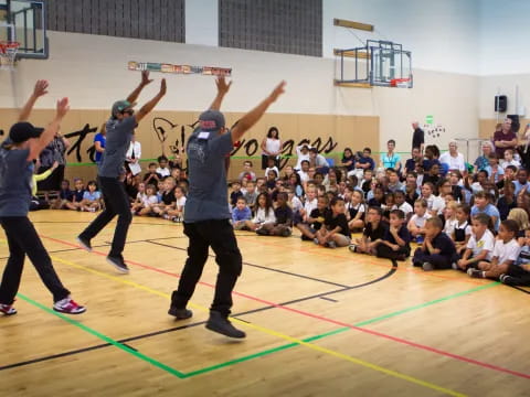 a group of people in a gym