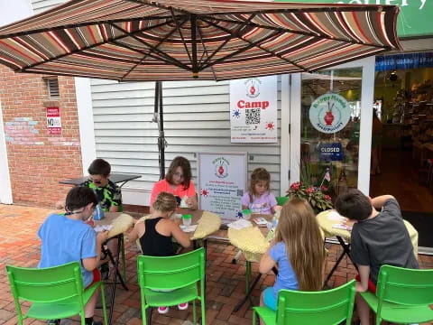 a group of people sitting at tables