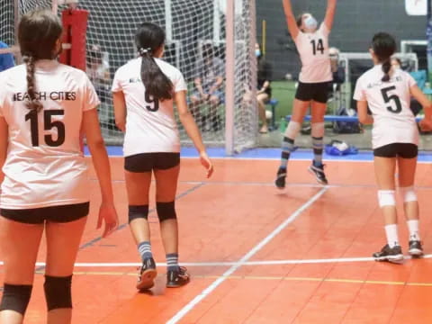 a group of women playing volleyball