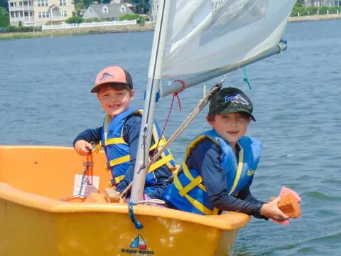 two boys in a yellow boat