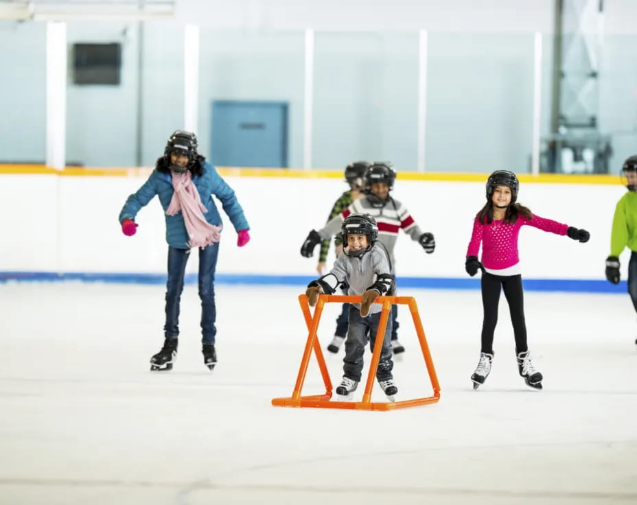 a group of people on an ice rink