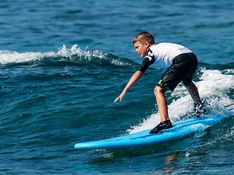 a boy surfing on the waves