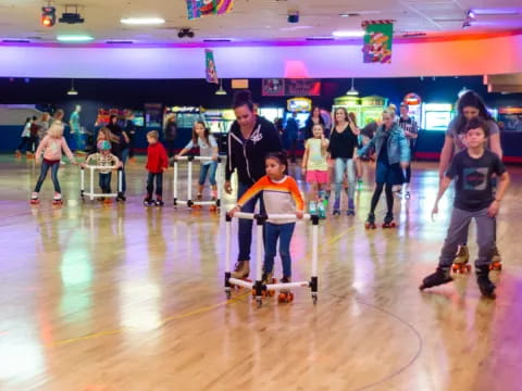 a group of people on roller blades