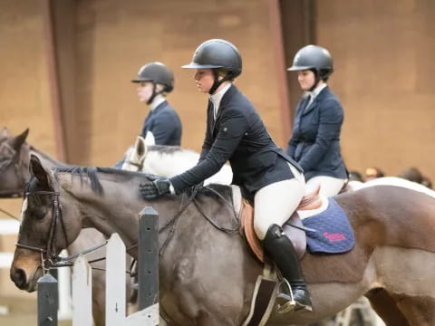 a group of people riding horses