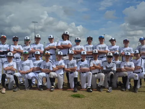 a group of baseball players posing for a photo