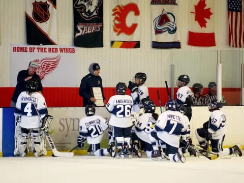 a group of hockey players on ice