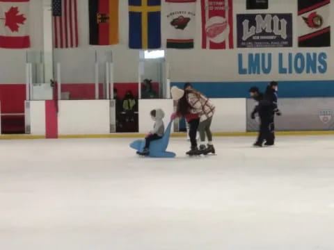 a group of people on ice