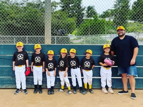 a group of kids in baseball uniforms