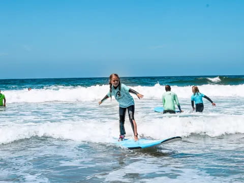 a group of people surfing in the sea