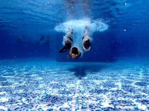 a group of people swimming in a pool