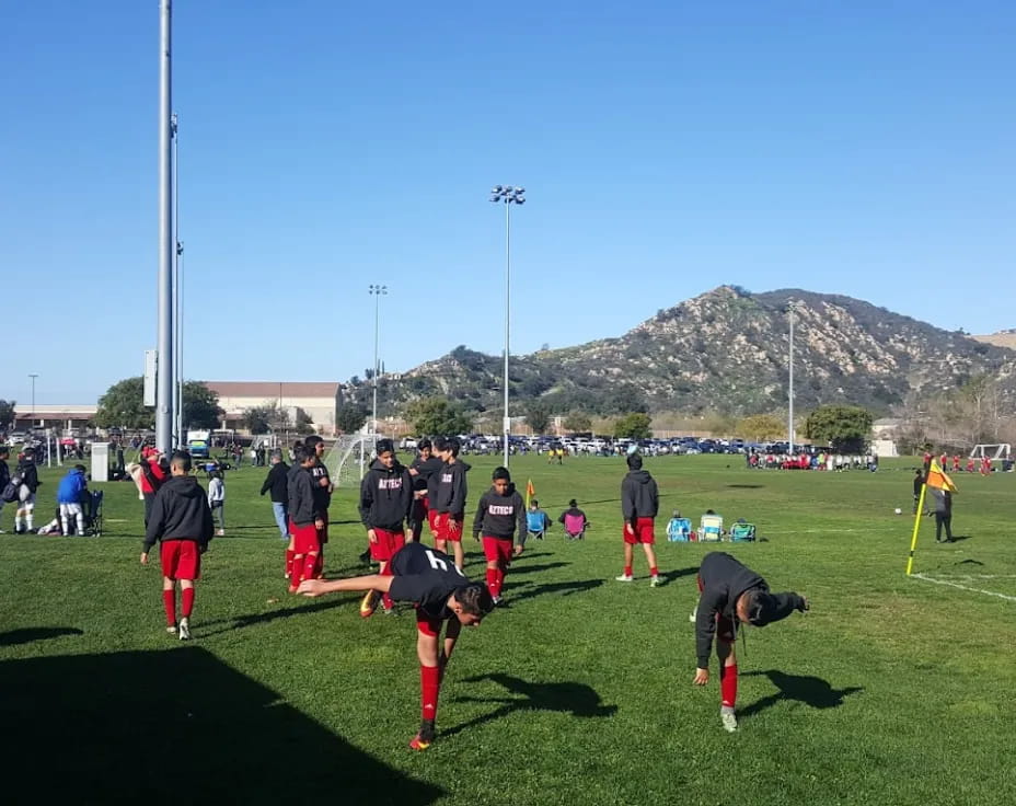 a group of people playing football