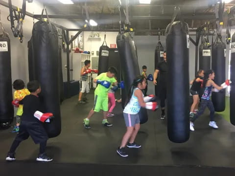 a group of people in a gym