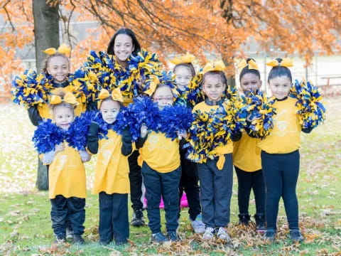 a group of children in matching outfits