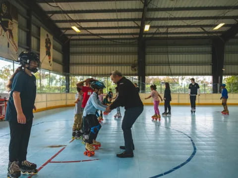 a group of people on roller blades