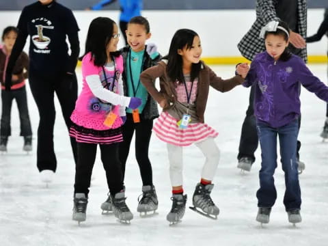 a group of people ice skating