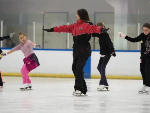 a group of people ice skating
