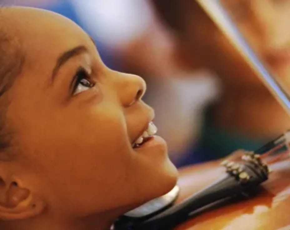 a close-up of a person playing a violin