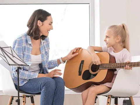 a person playing guitar to a person