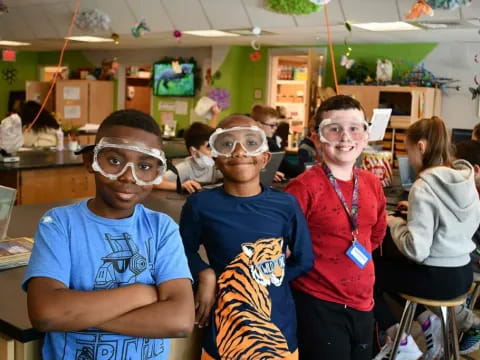 a group of children wearing goggles