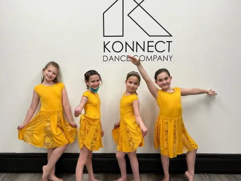 a group of girls in yellow dresses