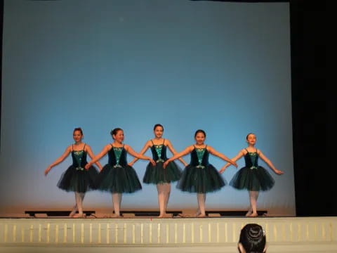 a group of women in dresses dancing on a stage