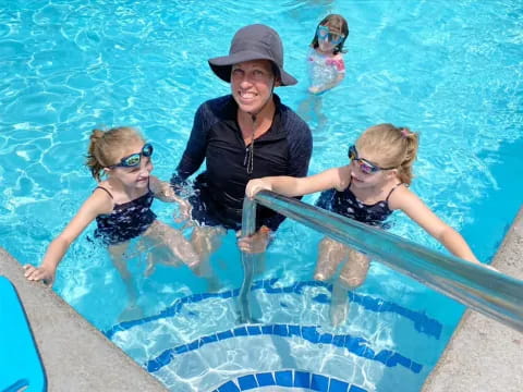 a group of people in a pool