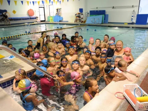 a group of people in a pool