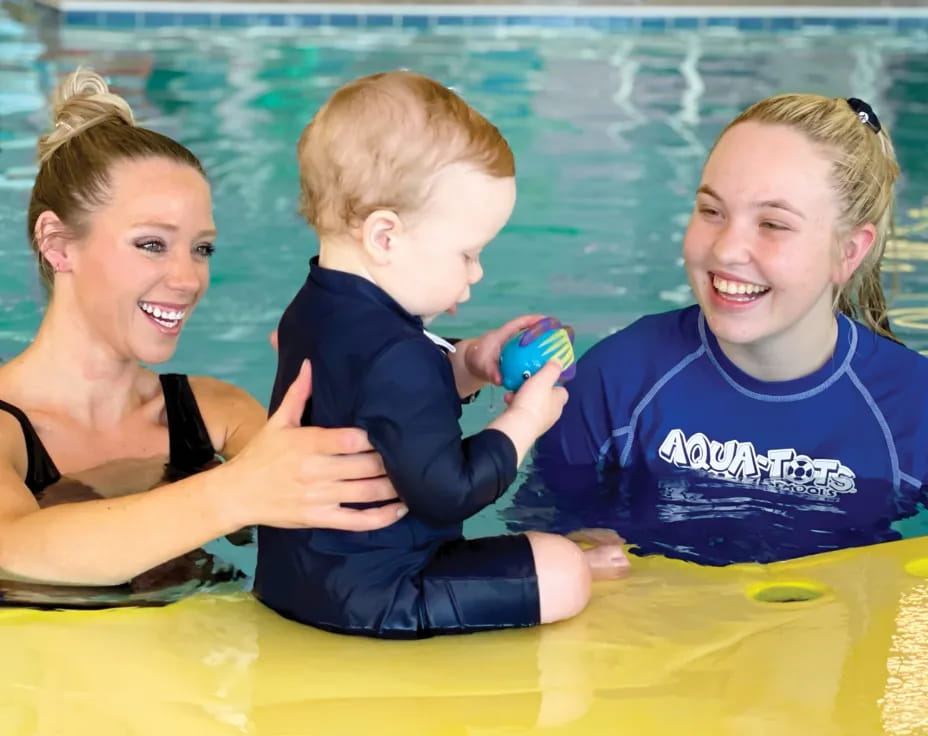 a person and two children in a pool