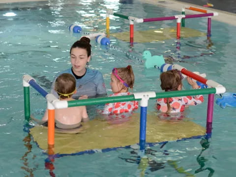 a group of people in a pool