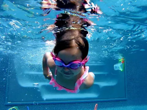 a person wearing goggles and swimming