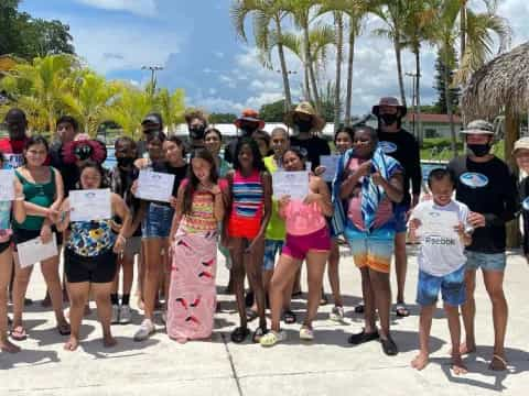 a group of people standing outside