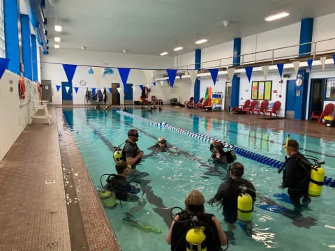 a group of people in a swimming pool