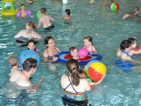 a group of people in a pool