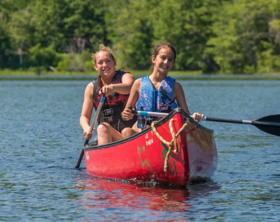 two women in a canoe