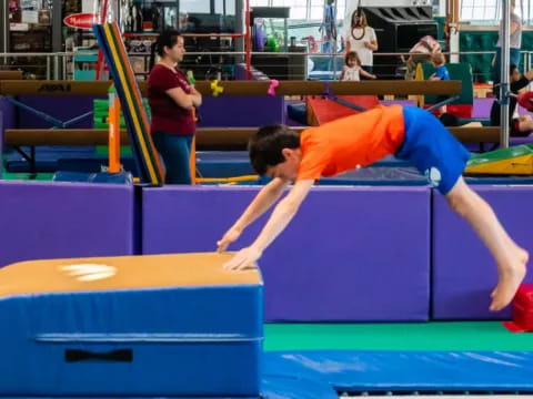 a person doing a plank on a mat in a gym