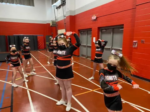 a group of cheerleaders in a gym